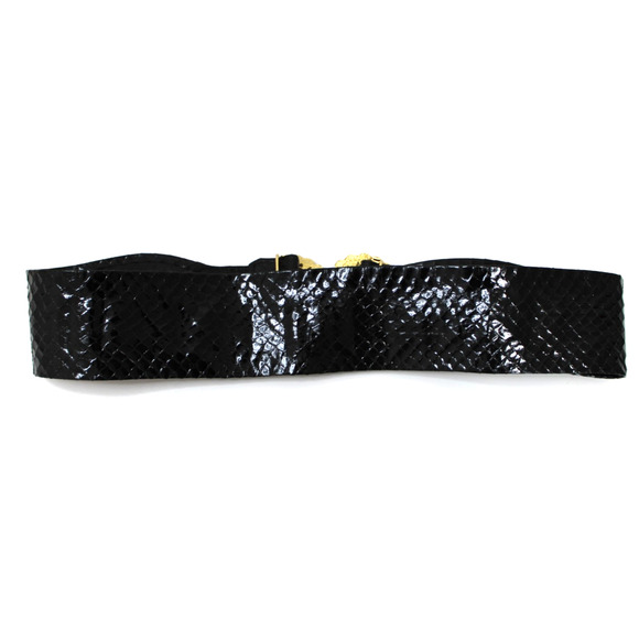 Vintage 80s Morris Moskowitz Black Snake Skin Wide Leather Belt & Buckle M main image 7